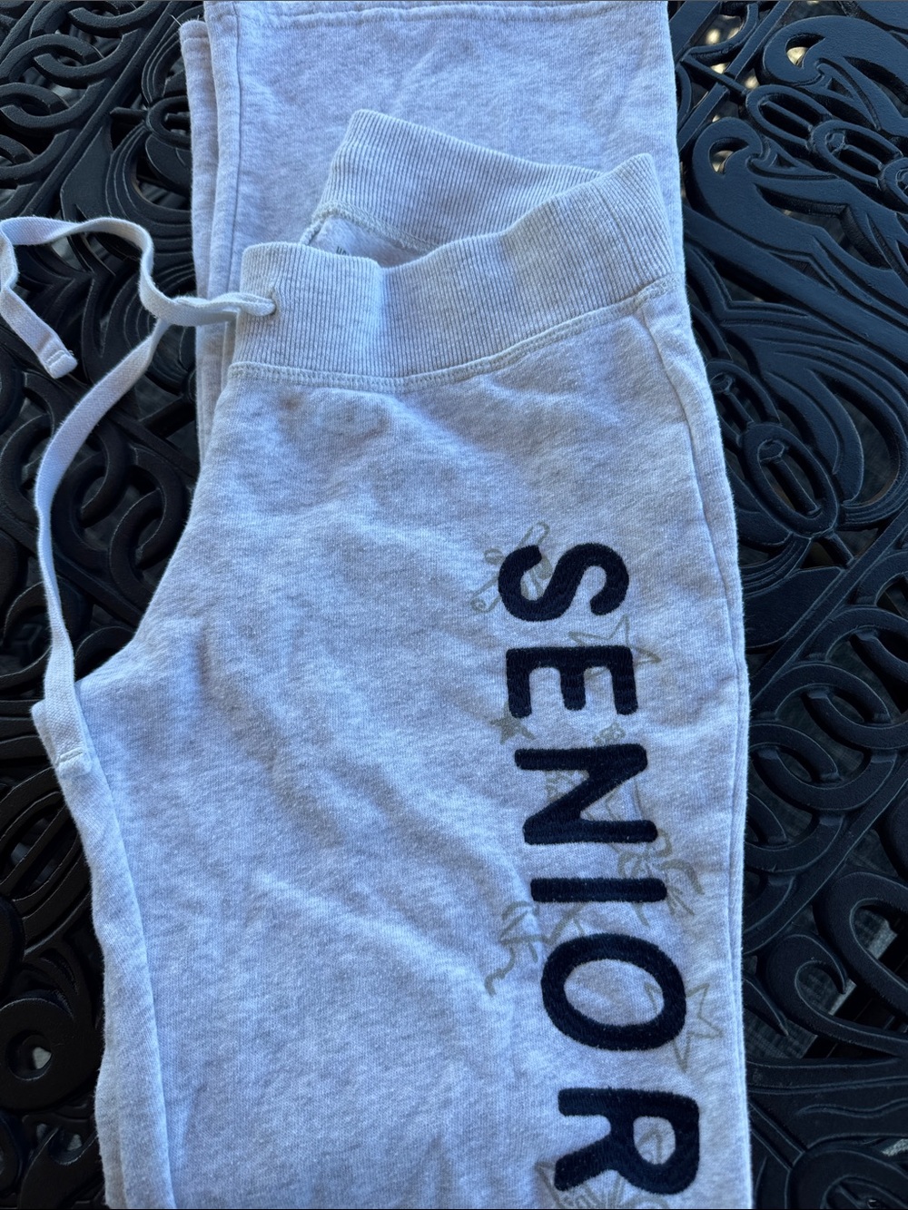 Hollister Light Grey Sweatpants with Navy 'SENIOR' Lettering